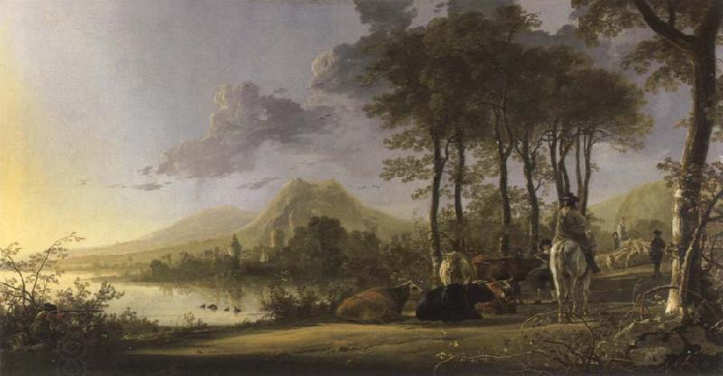 Aelbert Cuyp river landscape with horsemen and peasants oil painting picture